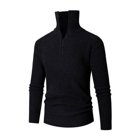 Fartey Mens Turtleneck Pullover Ribbed Knitted Sweaters Quarter Zipper Long Sleeve Mock Neck Casual Sweater Fall Winter Solid Color Warm Sweaters