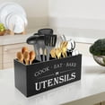 thumbnail image 4 of Tzdxfgl Wood Kitchen Utensil Holder for Countertop, 14.5" Extra Large Silverware Organizer with 4 Compartments, Black, 4 of 12