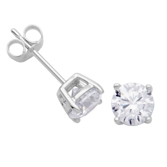 Forever Facets 14K Solid White Gold 5MM Round Stud Earrings, Adult Female