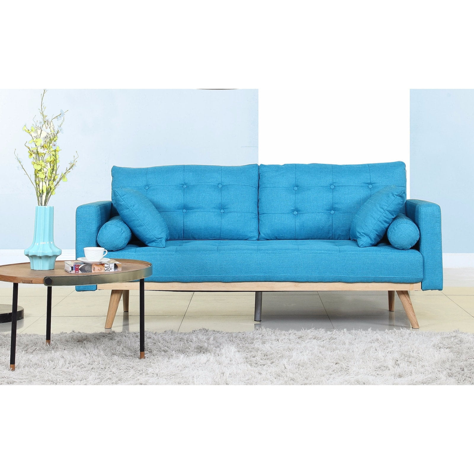 Madison Home Tufted Linen Midcentury Modern Sofa