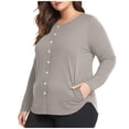 thumbnail image 2 of Women's Plus Size Tops Long Sleeve Henley Round Neck Button Up Flowy T Shirts Tunic Loose Blouses Khaki XXXL, 2 of 6