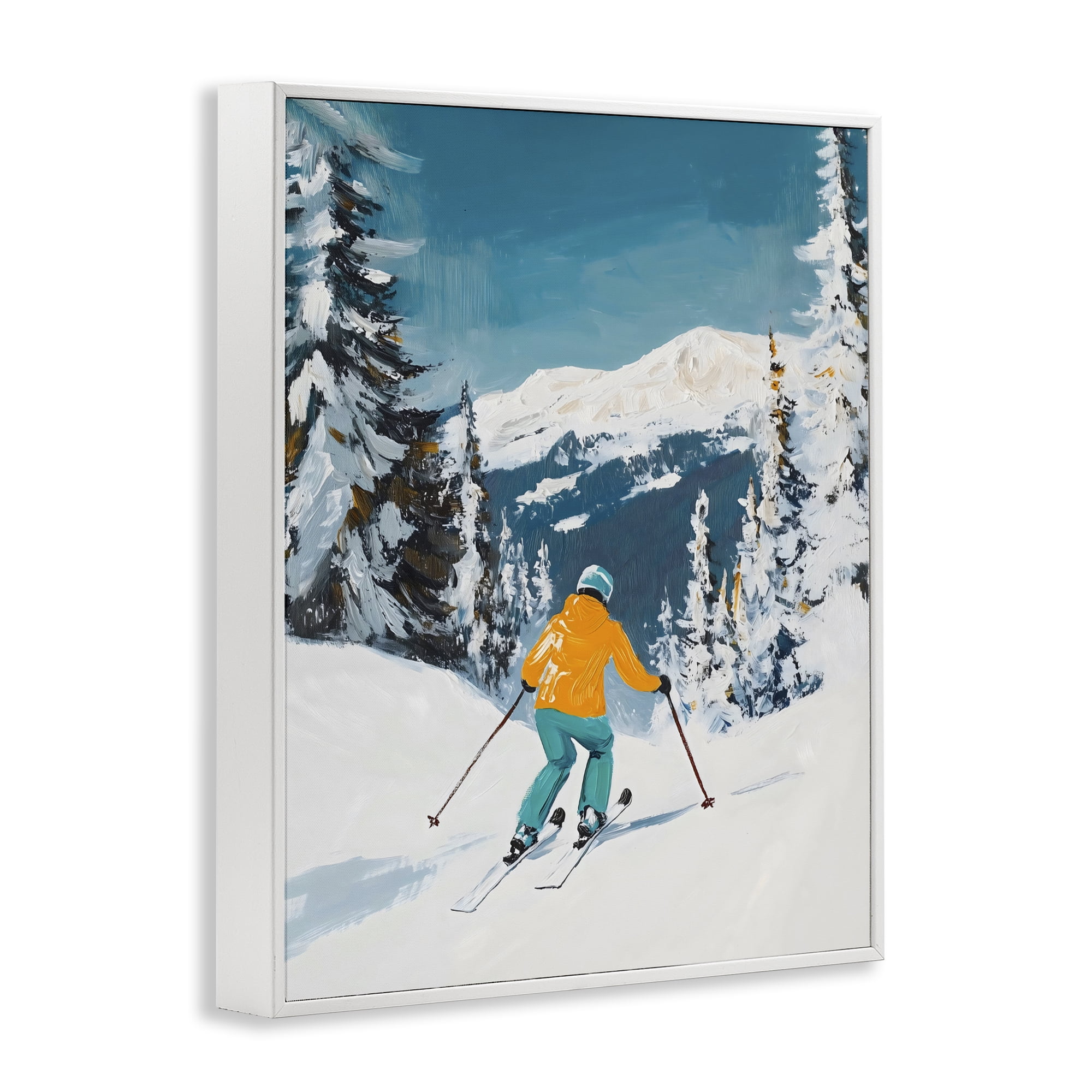 Stupell Industries Downhill Skier on Mountain White Framed Giclee Art, design by The Prints Vibe