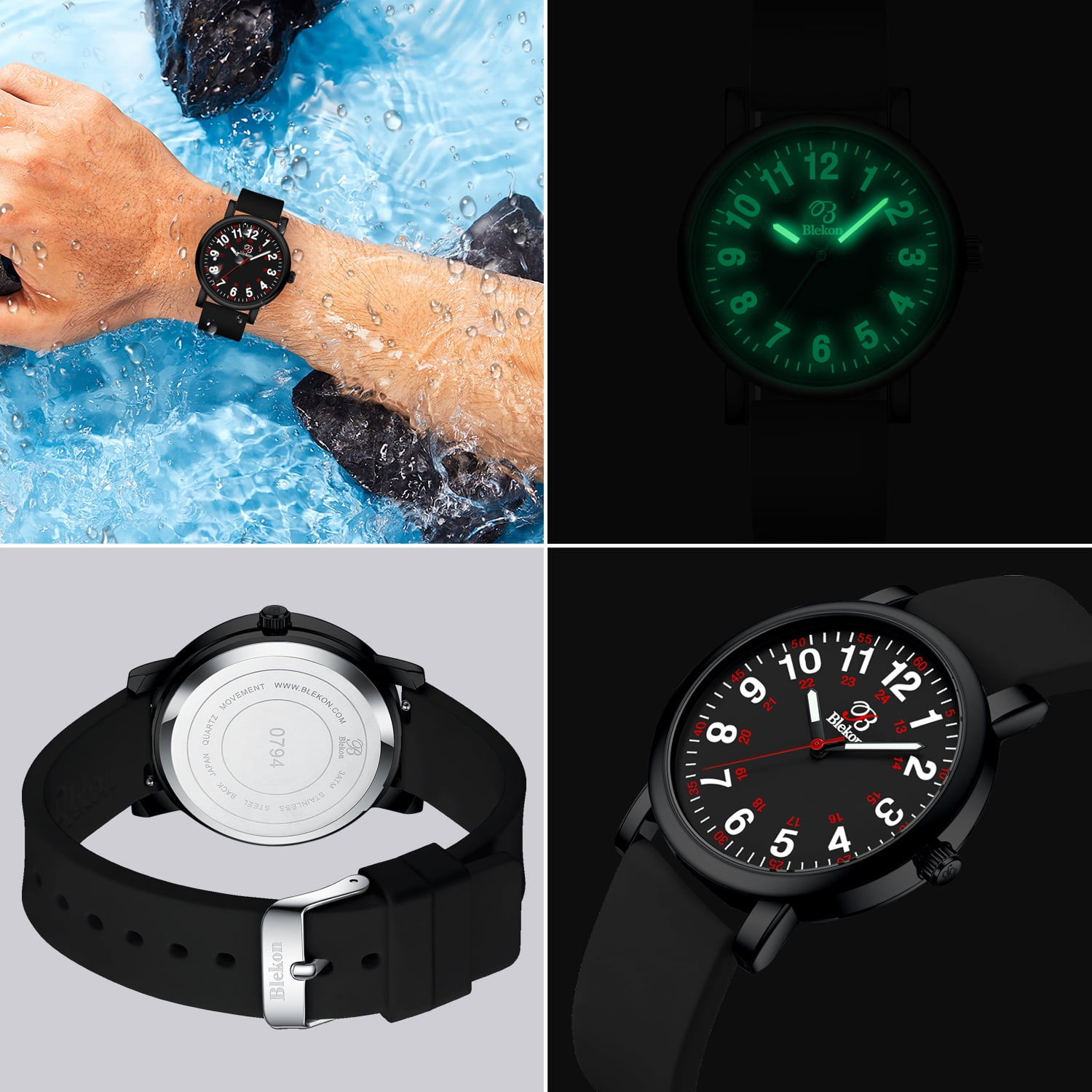 Blekon Original Women’s Medical Watch for Students – Black Silicone Band, Water Resistant