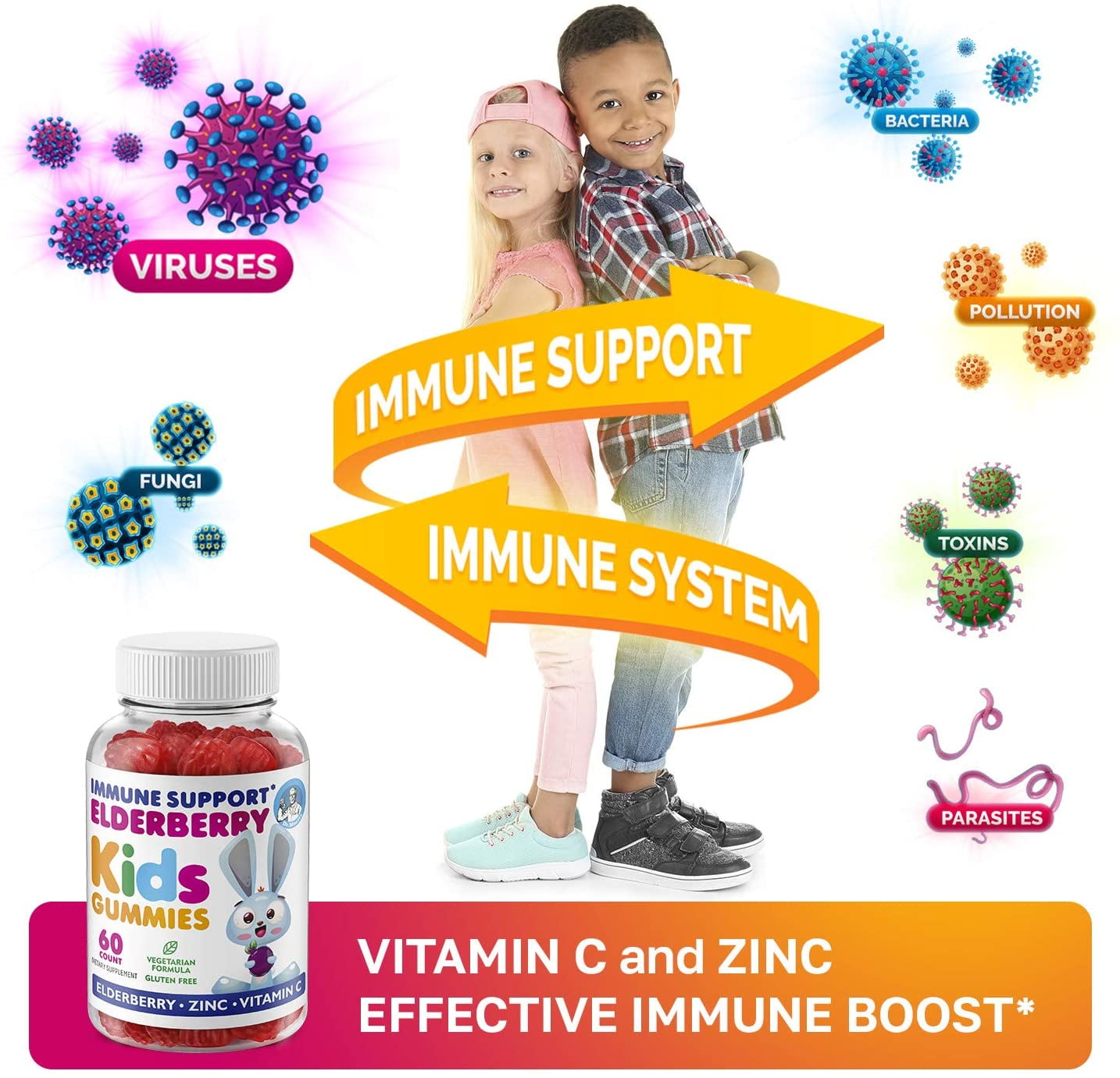 Dr. Moritz Elderberry Gummies for Kids (2 Pk) Natural Health Support with Black Sambucus Elderberries Extract - Vitamin and Zinc Herbal Immunity Boost Supplement for Children