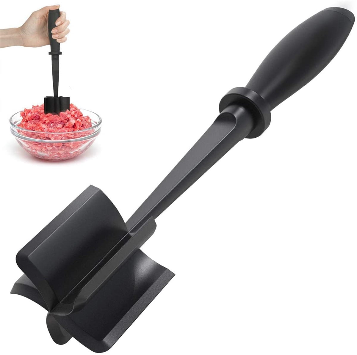 Black Meat Masher Chopper Heat-Resistant Minced Meat Chopper 25cm Nylon Meat Tenderizer Suitable for Chopping and Mixing Minced Meat. 