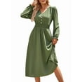 thumbnail image 1 of Mini Robe à Manches Longues Col en V pour Femmes Taille Haute Décontractée Robe Fluide pour Cocktail Invité de Mariage Vert G, 1 of 9