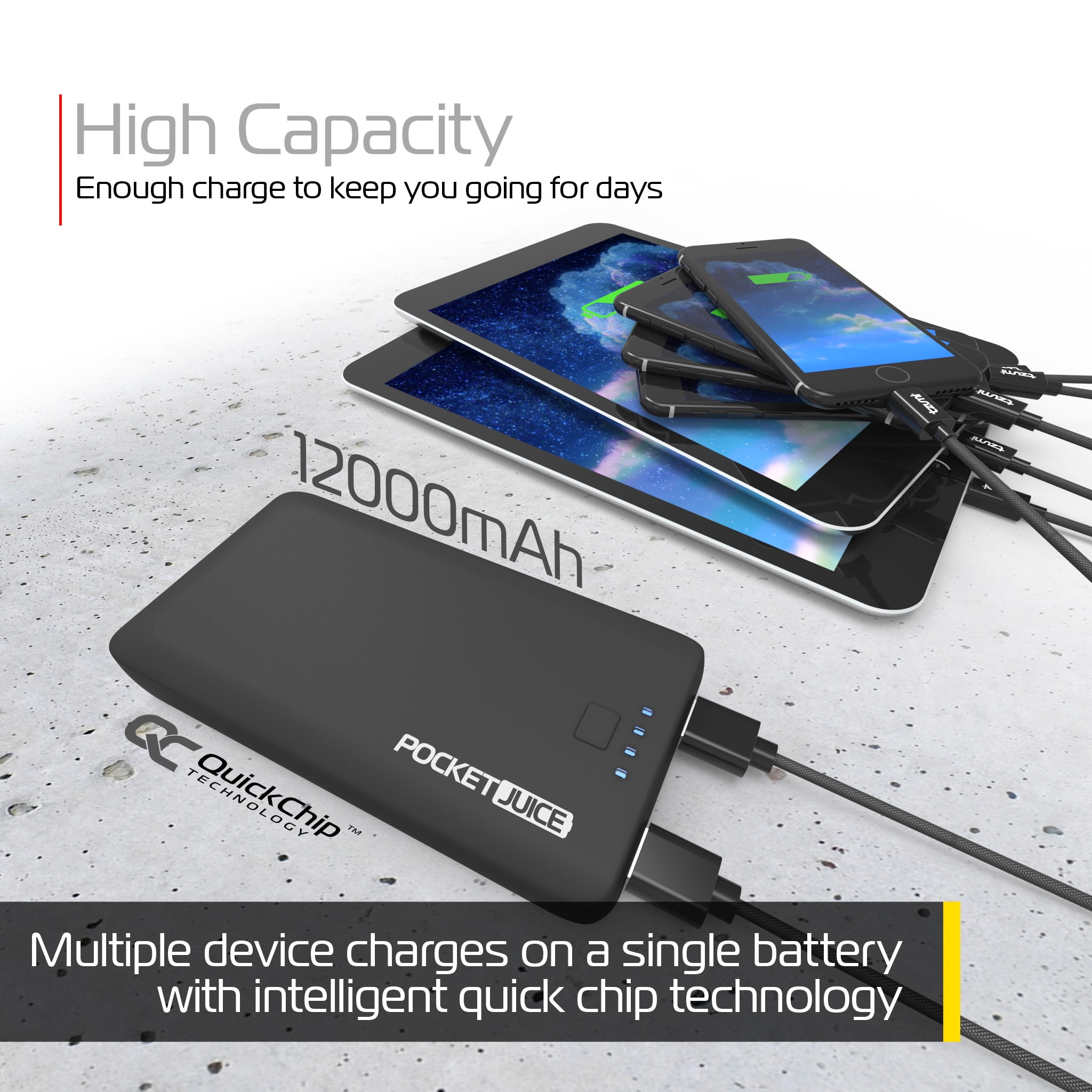 Pocket Juice Endurance AC - Mini Portable Charger 12,000 mAh Power Bank with High-Speed Dual USB Ports, with a Built in AC Wall Plug