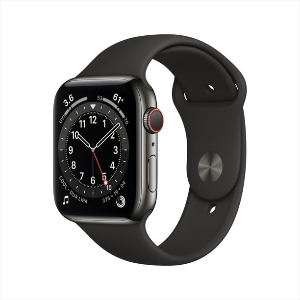 Apple Watch Series 6 GPS + Cellular, 44mm Graphite Stainless Steel Case with Black Sport - Regular - Walmart.com