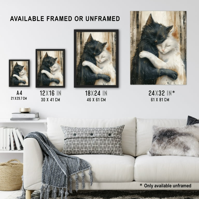 Stampa D'Arte Wee Blue Coo - Gatto In Bianco E Nero, Decorazione Parete Moderna, 30x41 Cm - copertina