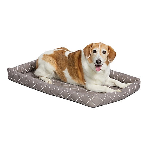 MidWest Homes for Pets 40222-MRD Quiet Time Couture Ashton Bolster Pet Bed, Small Dog/22, Mushroom, Mushroom & White Diamond Pattern, 22-Inch