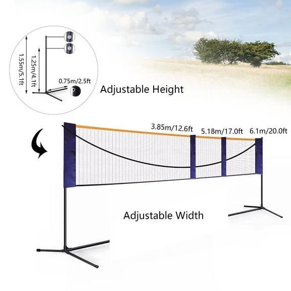 Miumaeov 20ft Badminton Net Portable Volleyball Tennis Net Set Height Adjustable W/ Carry Bag and Stand