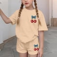 thumbnail image 5 of ATOGUTA Teen Outfits For Girls Kids Short Sleeve T-Shirts Elastic Waist Shorts Casual Summer 4th of July Clothing Sets Size 3T-15, Beige, 5 of 6