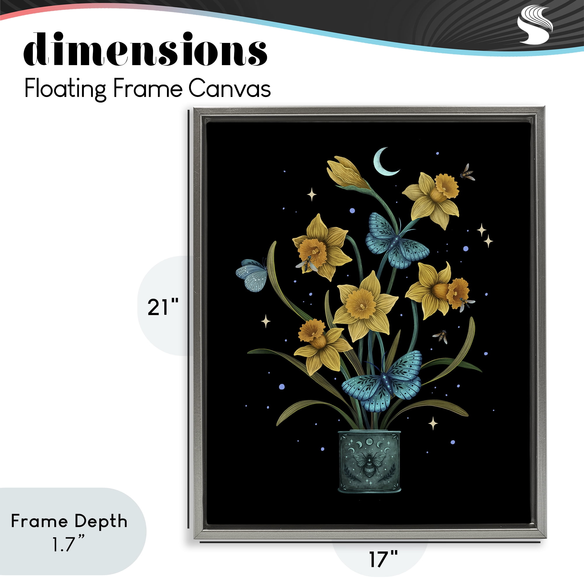 Stupell Industries Mystical March Daffodils Gray Framed Floater Canvas Wall Art, design by Episodic Drawings