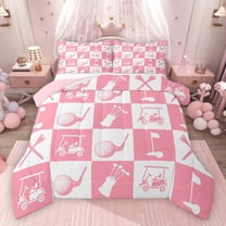 Feelyou Modern Golf Sport Full Size Comforter Sets, Pink Patchwork Buffalo Bedding Comforter Set, Teens Kids Boys Girls Reversible Bedding Sets, Luxury Bedroom Decor, 3-Piece