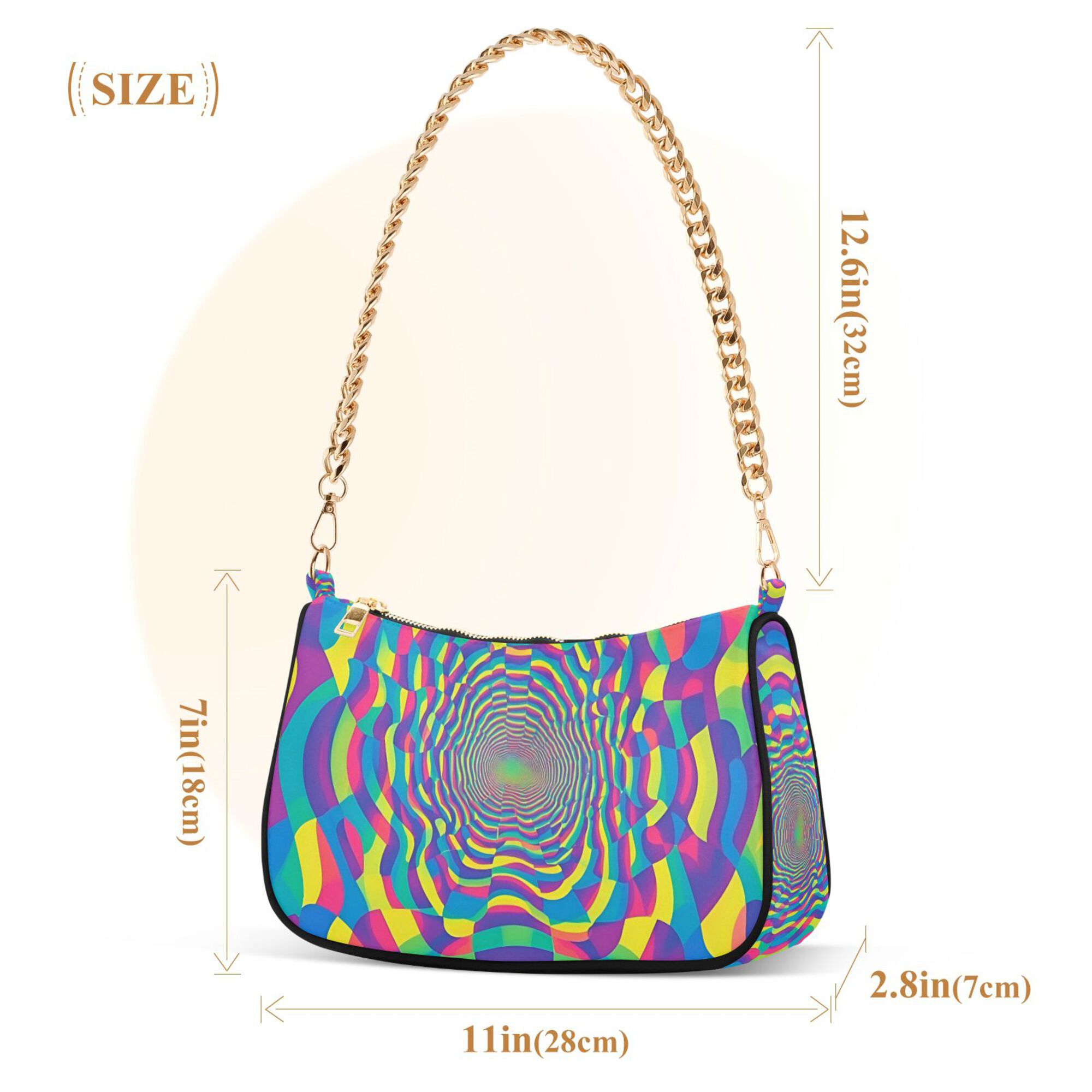 FORMRS Womens Shoulder Bag with Chain Strap Clutch Purse Cute Tote Handbag, Psychedelic Pattern