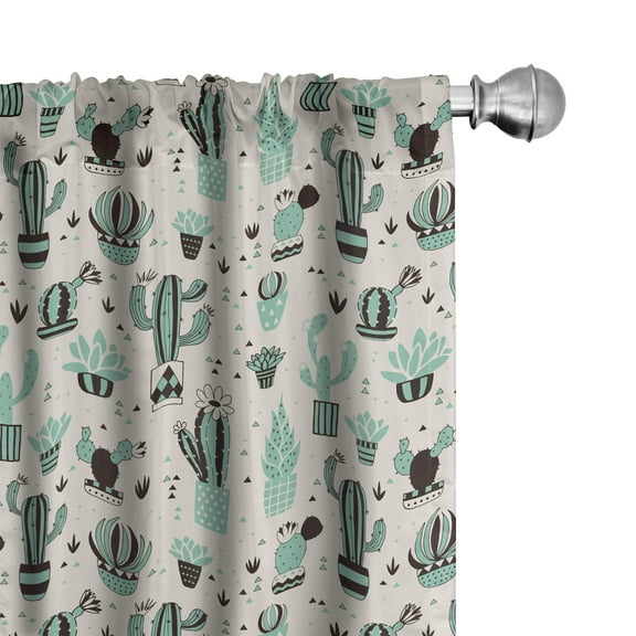 Ambesonne Cactus Curtains, Geometric Cartoon Plant, Pair of 28"x95", Mint Black Beige