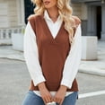 thumbnail image 4 of TFEOQRY Women's V-Neck Sweater Vest Fashion Casual New Style Slim Sleeveless Waistcoat Knit Sweater Top Coffee, 4 of 6