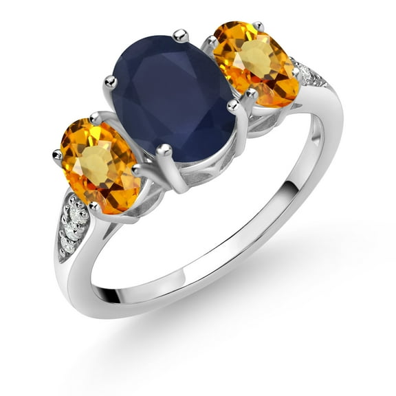 Gem Stone King 10K White Gold Blue Sapphire Yellow Sapphire and White Lab Grown Diamond 3 Stone Engagement Ring for Women (3.07 Cttw, Gemstone Birthstone, Size 6)