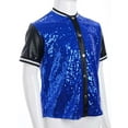 thumbnail image 3 of Zaldita Boys Girls Shiny Sequins Button Down Shirts Disco Party Hip Hop Jazz Dance Performance Costume Blue 8, 3 of 7
