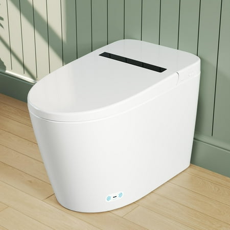 1-Piece 1.28 GPF Single Flush Elongated Toilet in White with Electric Heated Seat, Auto Flush, Night Light