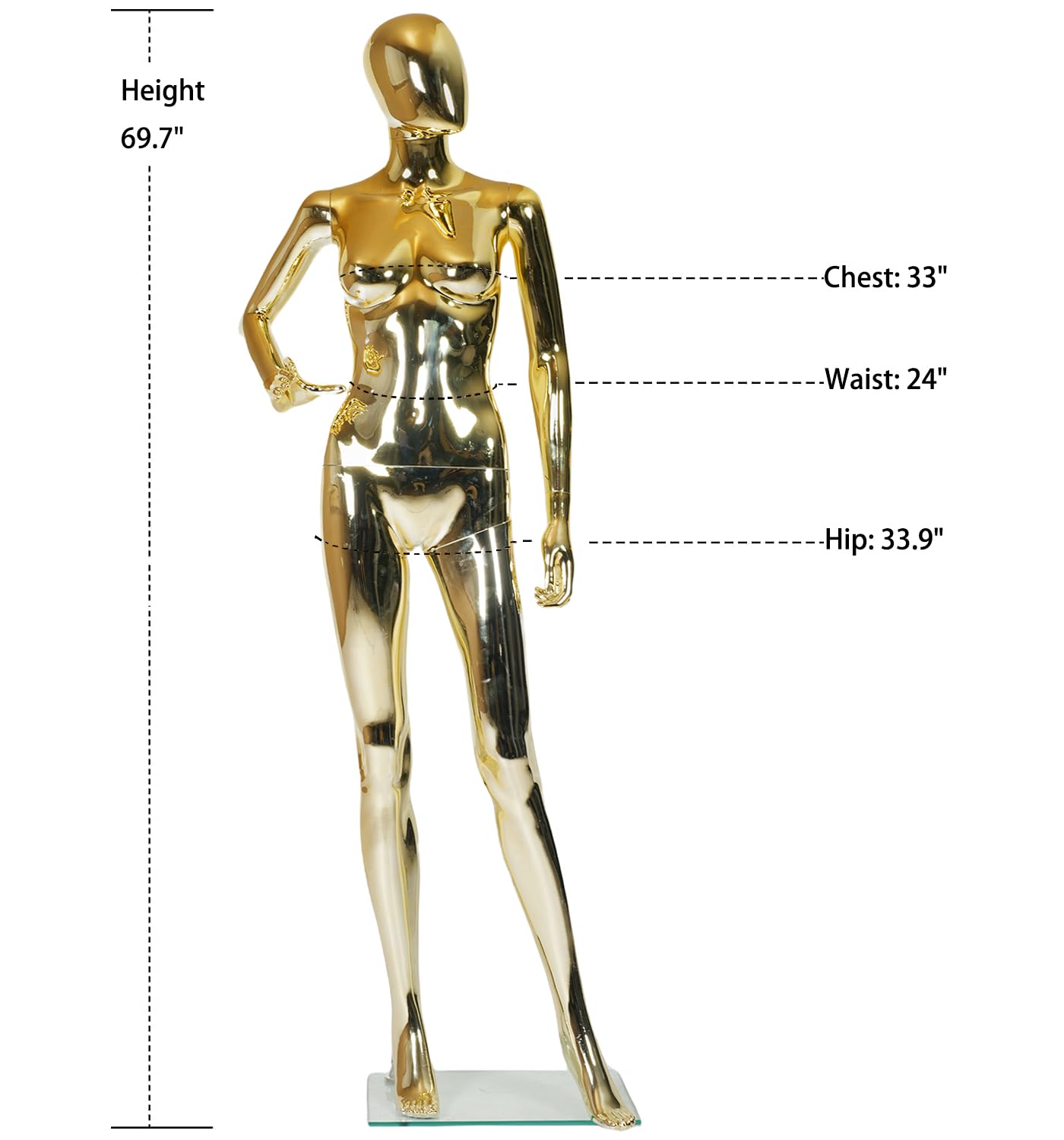 70 in Gold Female Mannequin Dress Form Display - Manikin Torso Stand Realistic Full Body Mannequin for Retail Clothing Shops