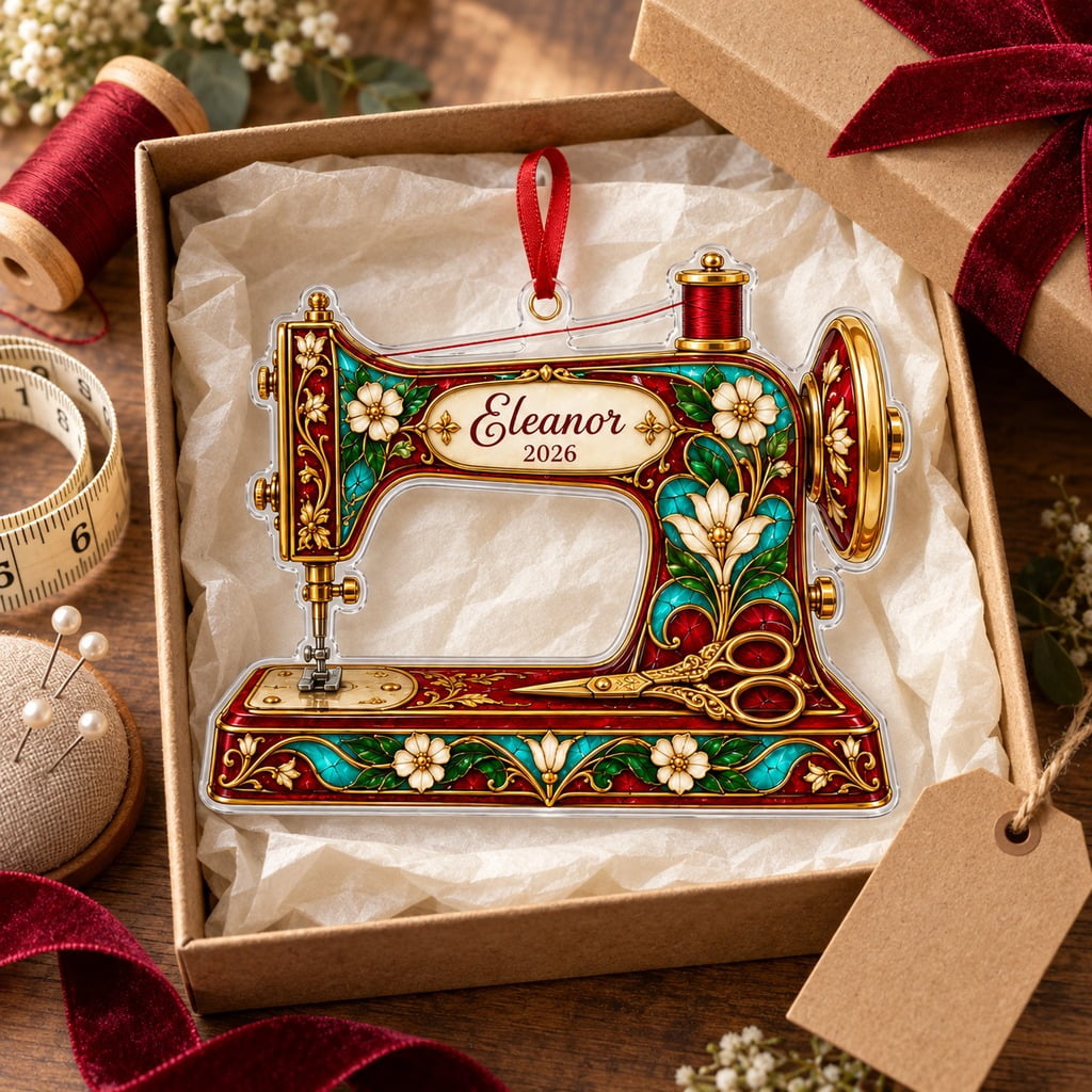 Acrylic Ornament Vintage Floral Sewing Machine Stained Glass Style ...