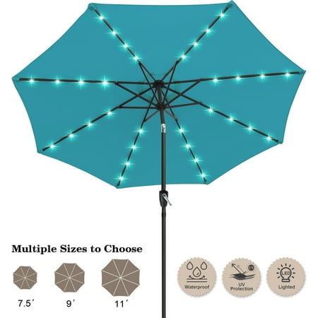 ABCCANOPY 9ft Patio Solar Umbrella LED Outdoor Umbrella with Tilt and Crank, Turquoise