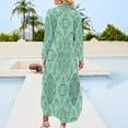 thumbnail image 2 of Teal Gold Intricate Floral Pattern Shirt Dress Long Sleeve Street Fashion V Neck Oversized Casual Dress Women Evening Dress, 2 of 7