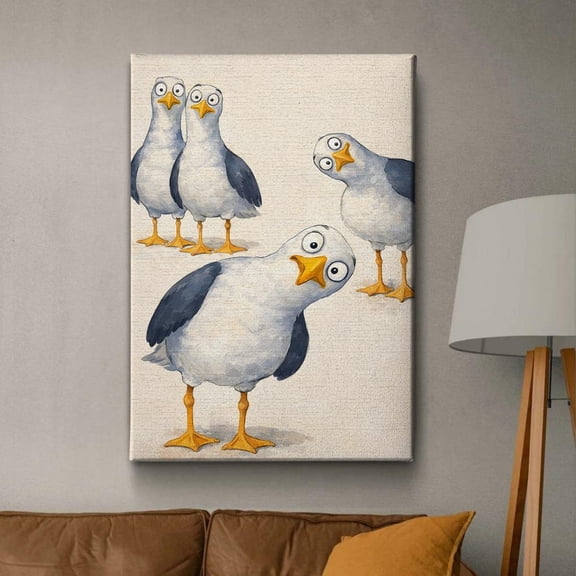 Funny Seagull Wall Art Print, Cute Bird Illustration, Coastal Nursery Decor, Whimsical Animal Artwork