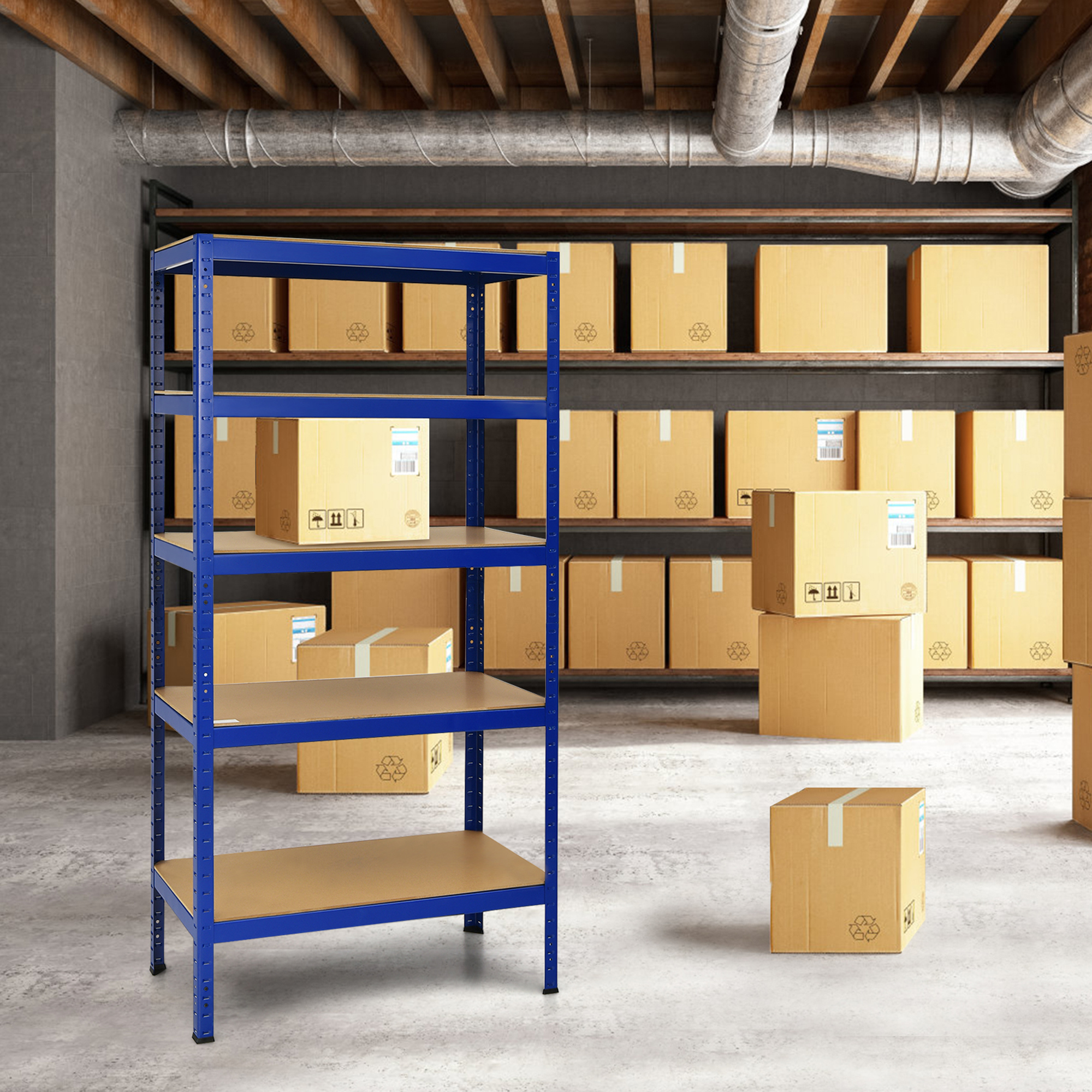 Gymax 3PCS 72'' Steel 5-tier Shelf Metal Storage Adjustable Unit Garage Blue