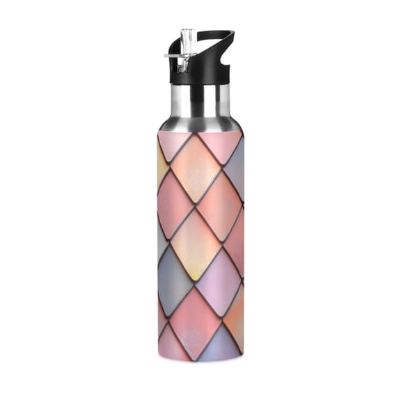 Yayeee 20oz Insulated Water Bottle Double Wall Stainless Steel with Flip Straw Lid, Pink Shimmering Pattern