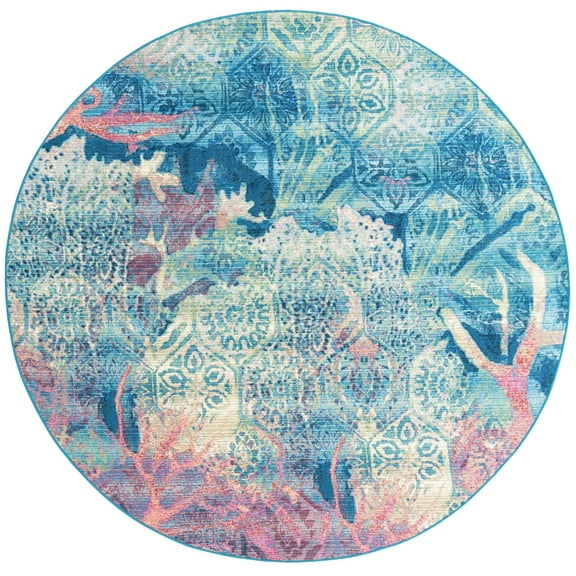 Unique Loom Outdoor Coastal Collection Area Rug - Edgartown (7' 10" Round Multi/Blue)