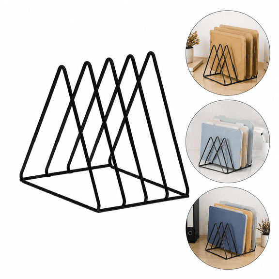 Triangle 5 Slot Metal File Holder, Minimalist Iron Book Organizer Stand, Desktop Magazine Newspaper Vinyl Record Display Rack, Multi Slot Desk File Sorter for Home Office, Black 1 Pack