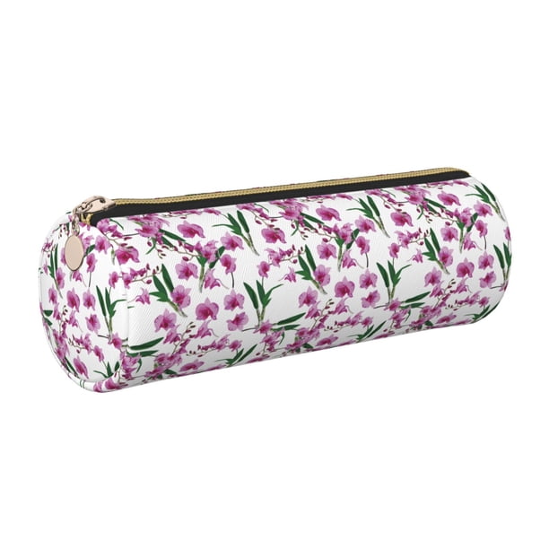 Disketp Orchids Flowers Estuche Organizador de Lápices de Cuero, Estuche de Oficina con Cremallera para Bolígrafo y Lápiz