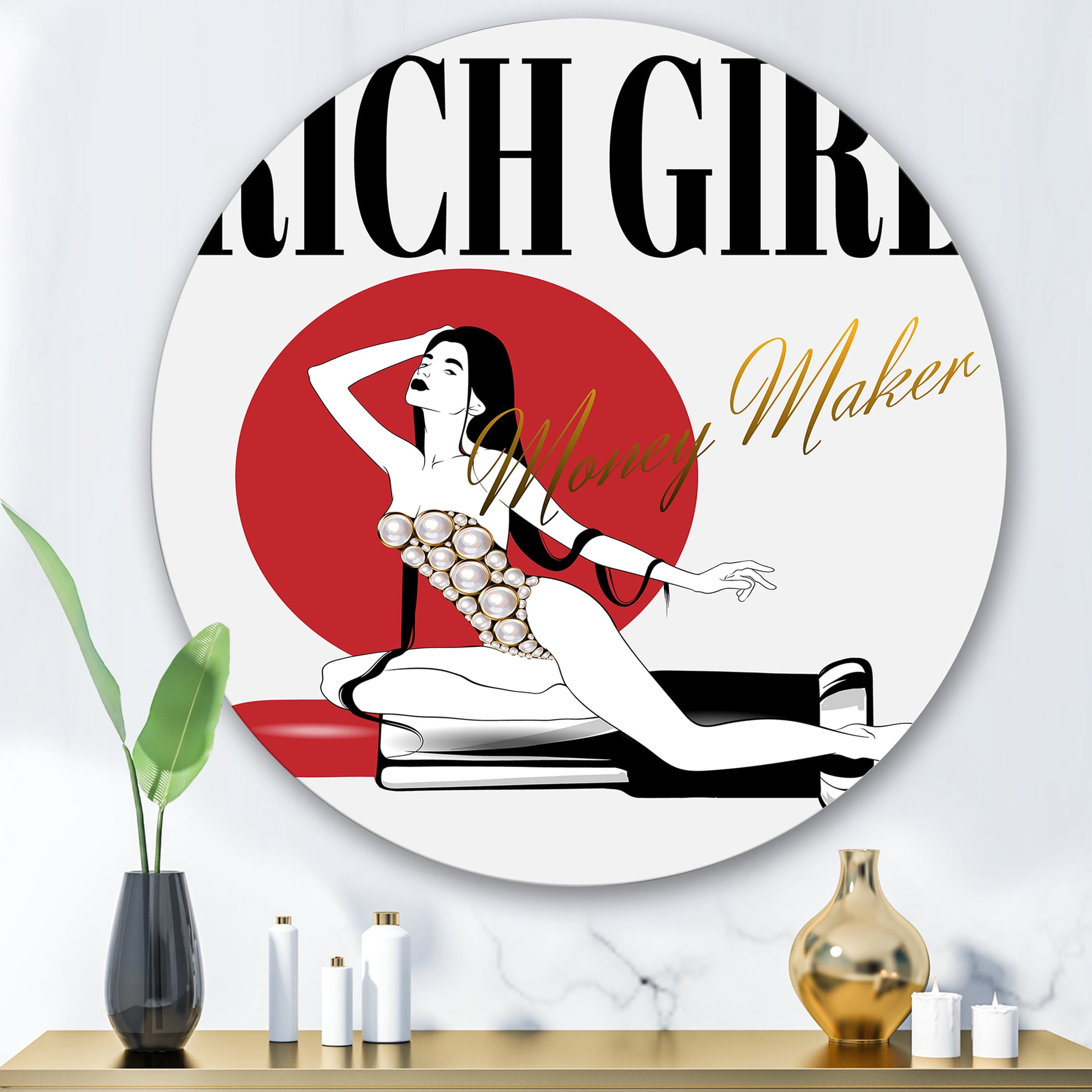 Designart 'Woman In Swimsuit With Pomade' Vintage Circle Metal Wall Art 36x36 - Disc of 36