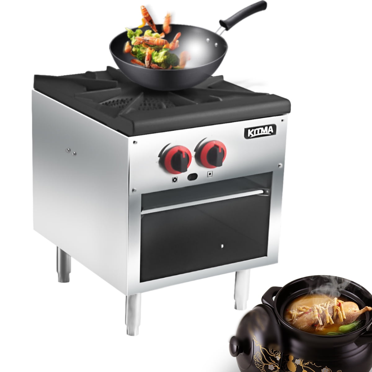Commercial Stove, Stainless Steel Countertop Stock Pot Range Liquid Propane, 18" Single Stock