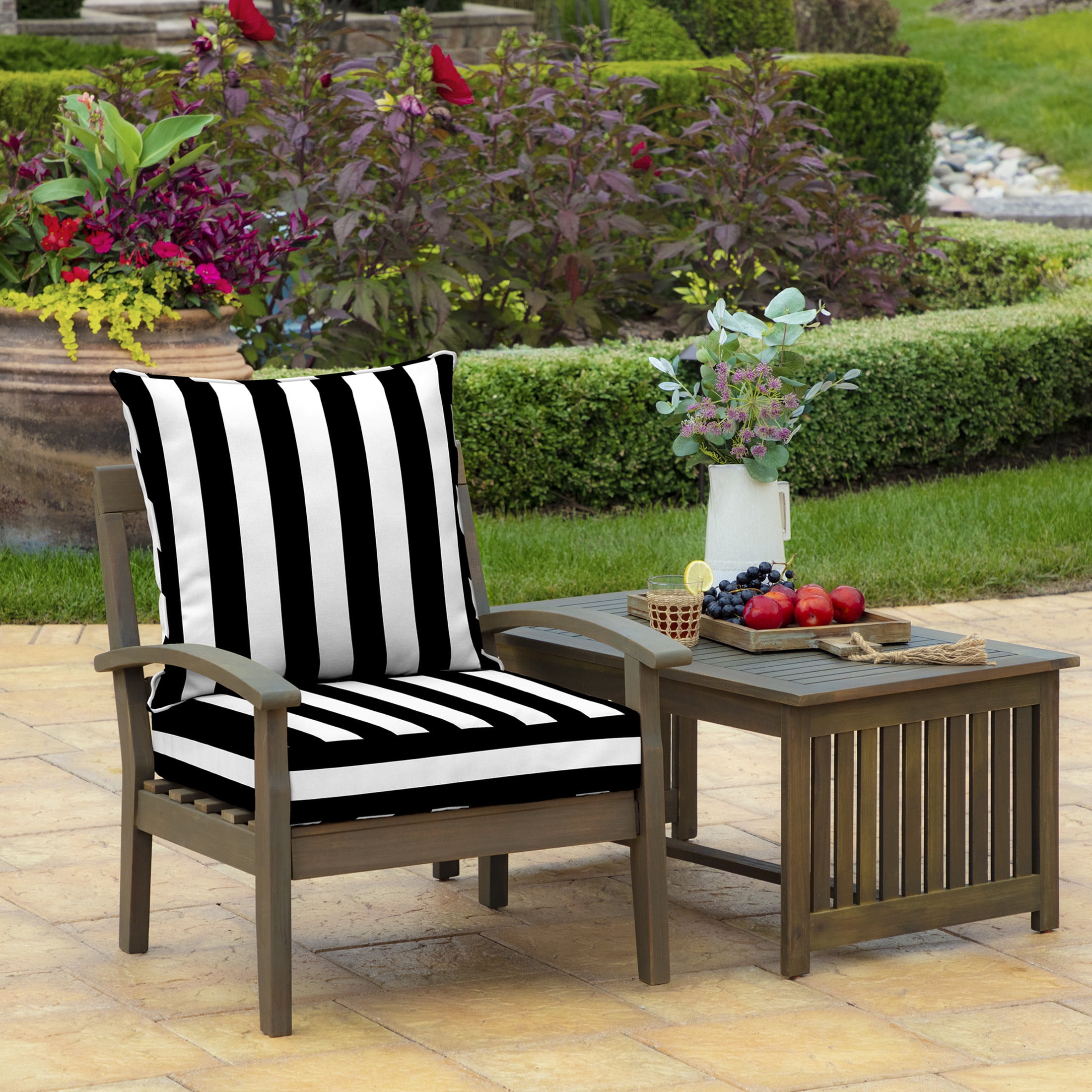 ARDEN Outdoor Foam Deep Seat Cushion Set, 22x24, Premium High-Density Foam, Never Flattens, Weather-Proof for Patio Chair Sofa Couch, Black Cabana Stripe
