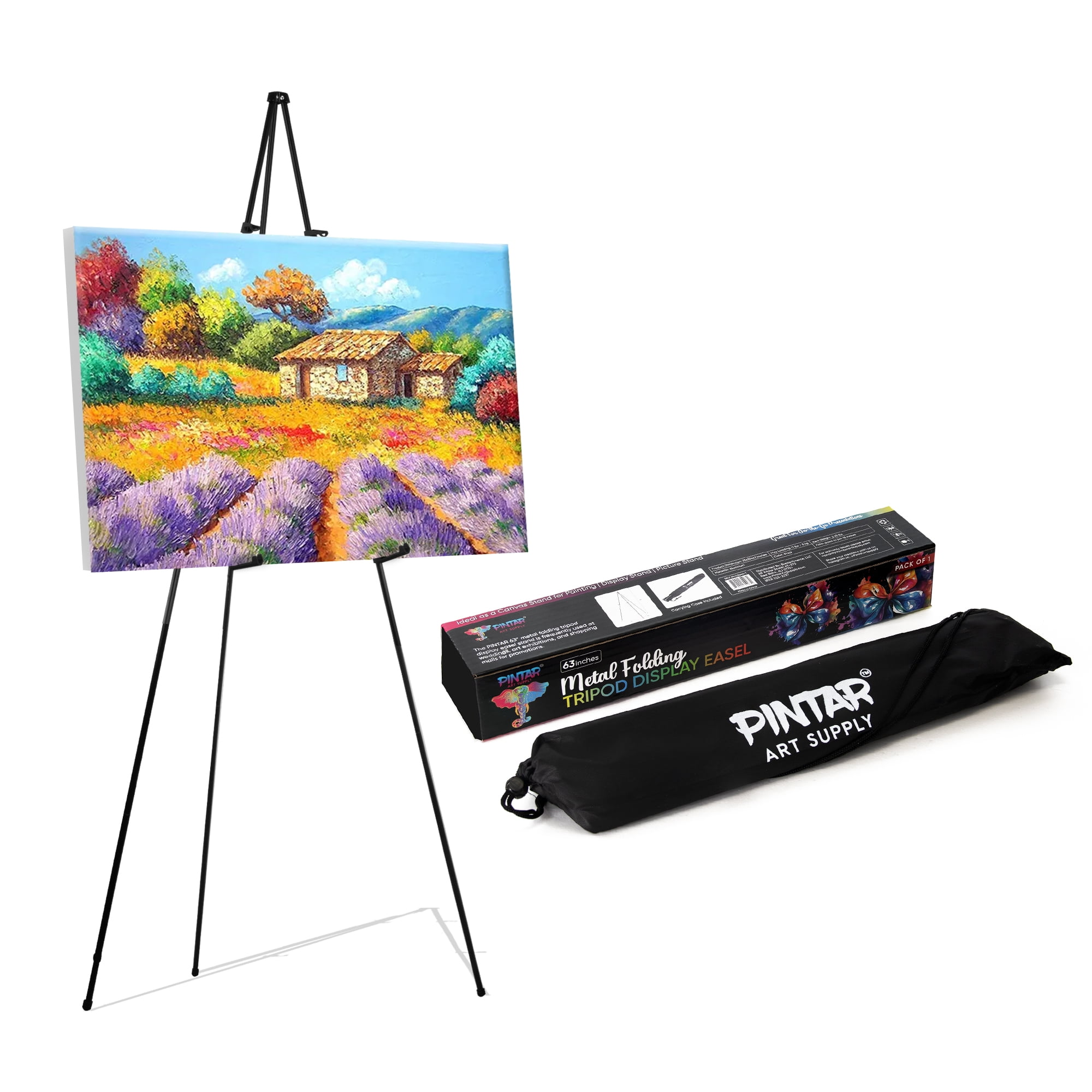 Pintar Easel Stand for Painting and Display - 63" Portable Metal Tripod Standing Art Easel with Bag, Foldable Easel Stand