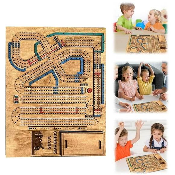 Cribbage Wars Board Game, Cribbage Wars, Cribbage War Game, 2024 New Wooden Cribbage Board Game Set with Built-in Storage Compartment for Cribbage Pegs for Families