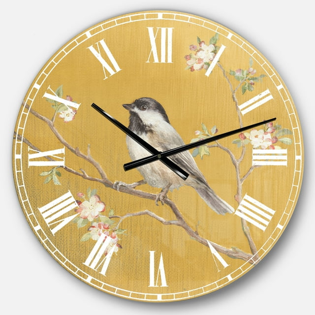 DesignArt Horloge Murale Grande Oiseau Doré sur Fleurs