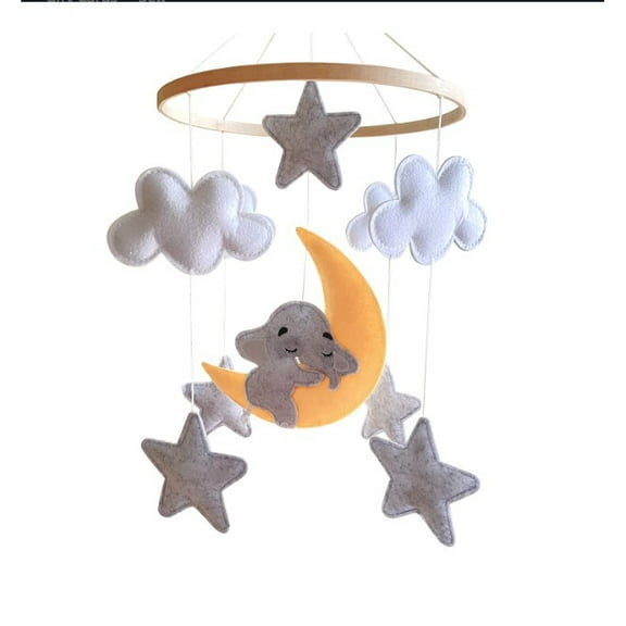Elephant Crib Mobile Animal Felt Nursery Ceiling Decoration Cloud and Star Felt Mobile Elephant Mobiles for Cribs