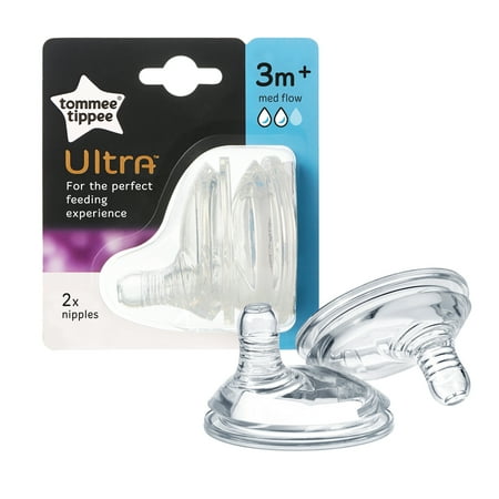 Tommee Tippee Ultra Baby Bottle Feeding Nipple Replacement, Breast-Like Nipple, Medium Flow - 3+ Months, 2 Count