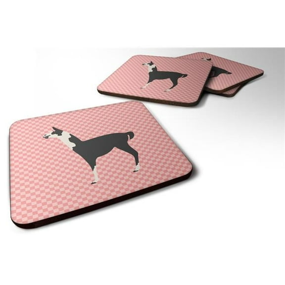 Llama Q Ara Pink Check Foam Coaster, Set of 4