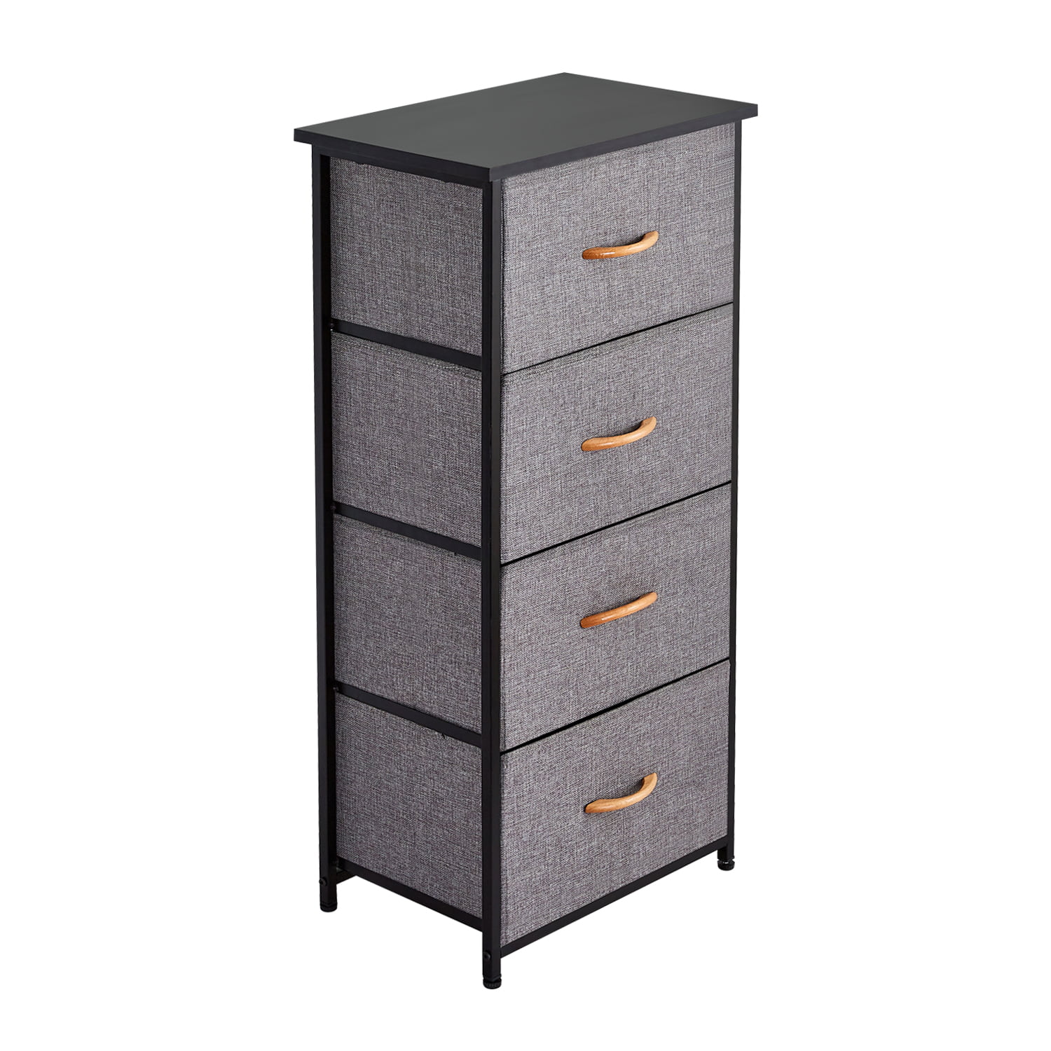 4-Drawer Narrow Dresser Storage Vertical Sturdy Steel Frame Wooden Top Black 