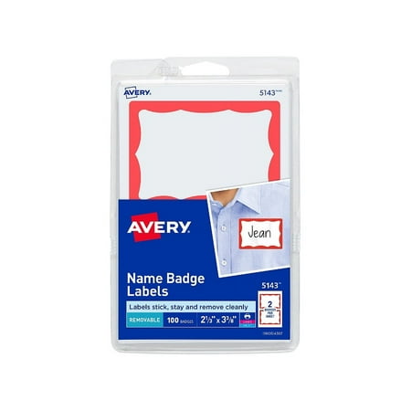 UPC: 0072782051433 | Avery Name Badge Labels  Red Border  2-11/32  x 3-3/8   100 Count
