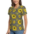 thumbnail image 2 of Xecao Sunflowers On Black And White Stripes for Women's V-Neck T-Shirts-Elegant Half-Sleeve Tops Perfect for Summer-Small, 2 of 5