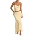 thumbnail image 3 of Women'S 2 Piece Outfits Ruffle Trim Crop Top and Low Rise Maxi Skirt Set Light Yellow M, 3 of 8