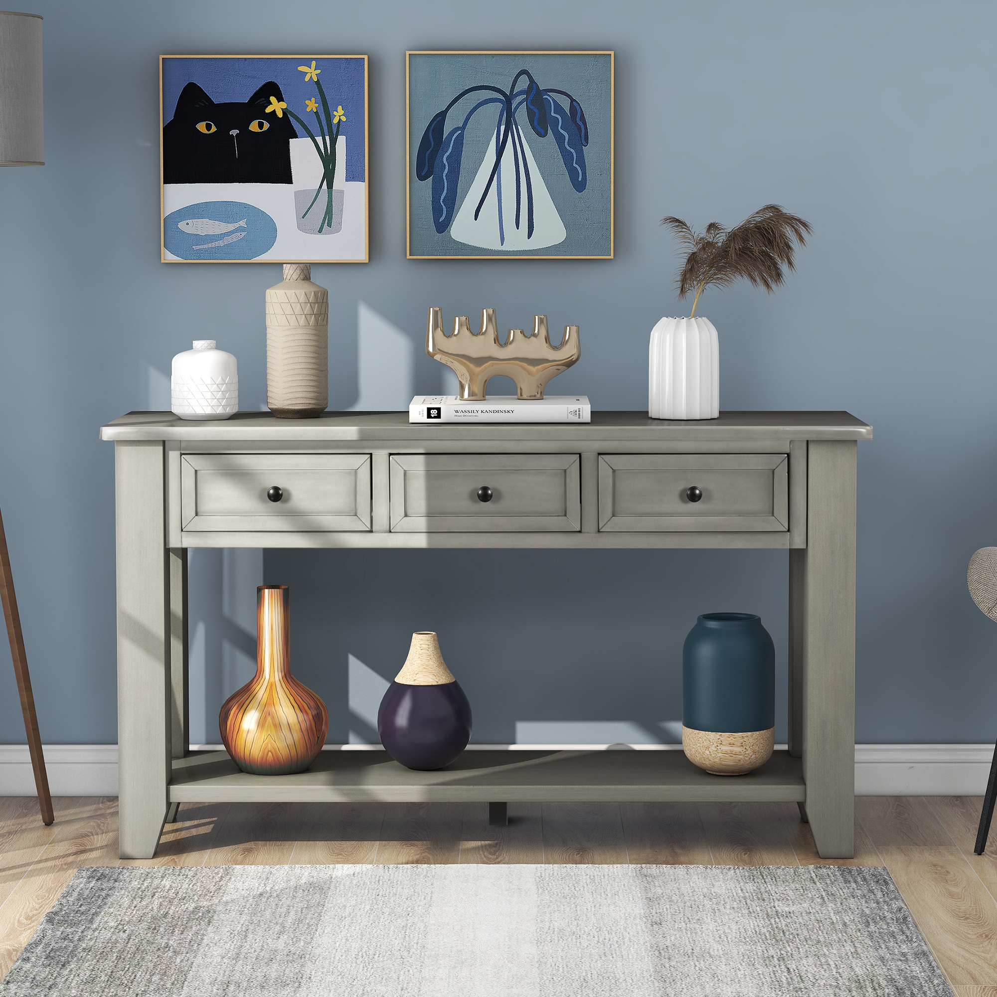 Console Table, Modern Narrow Side Table with 3 Storage Drawers and 1