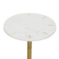 thumbnail image 6 of DecMode White Marble Slim Tripod Side End Accent Table with Gold Inlay and Scrolled Base, 15" x 15" x 27", 6 of 12