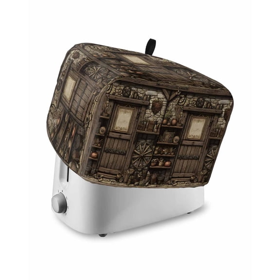 Farmhouse Wooden Small Toaster Cover 2 Slice, Kitchen Appliance Covers, Old Vintage Antique Time Cottage Scene Toaster Oven Cover with Loop, Bread Machine Cover Polyester Dust Cover Protection